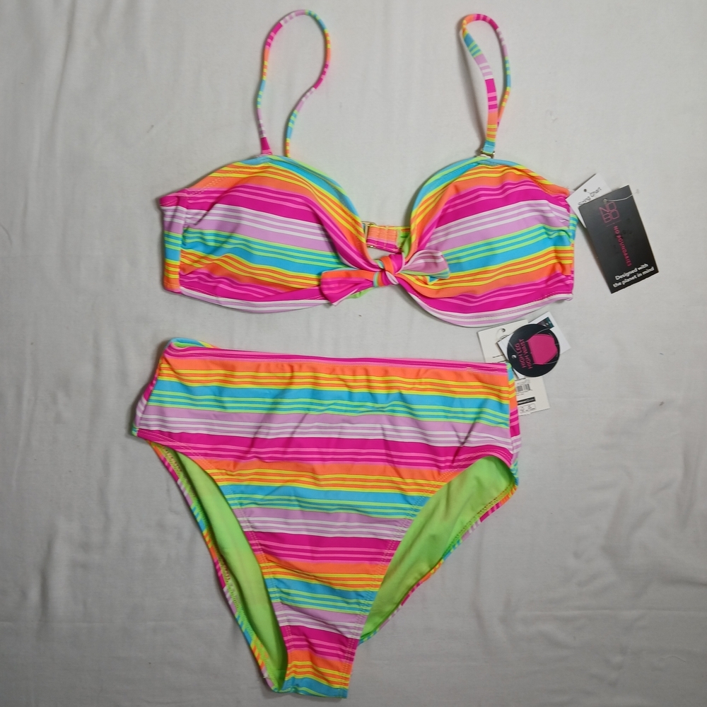 NEW No Boundaries Multi Colored Two Piece Swimsuit Wms Size L Bottoms & XL Top